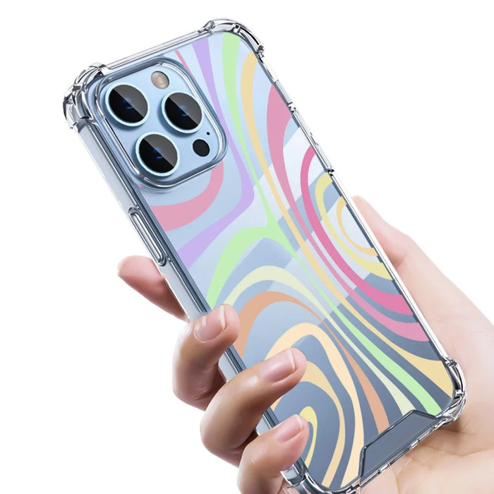 For iPhone 16 Pro Max Case Colorful Wave Pattern Printing Soft TPU+PC Phone Cover - Style E - 3