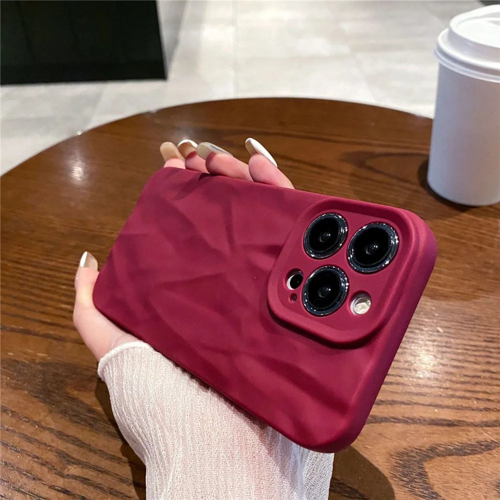 For iPhone 16 Pro Max Case Wrinkle Texture Matte Soft TPU Protective Phone Cover - Wine Red - 1