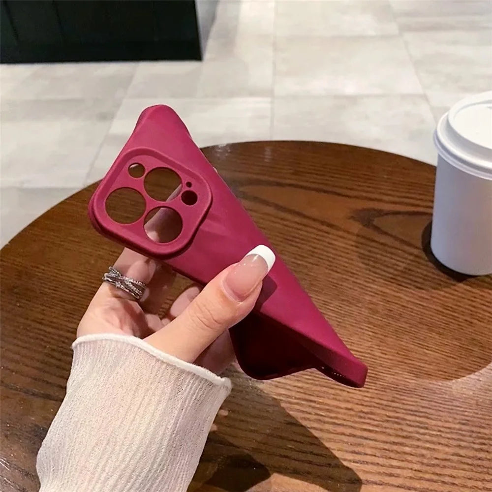 For iPhone 16 Pro Max Case Wrinkle Texture Matte Soft TPU Protective Phone Cover - Wine Red - 2