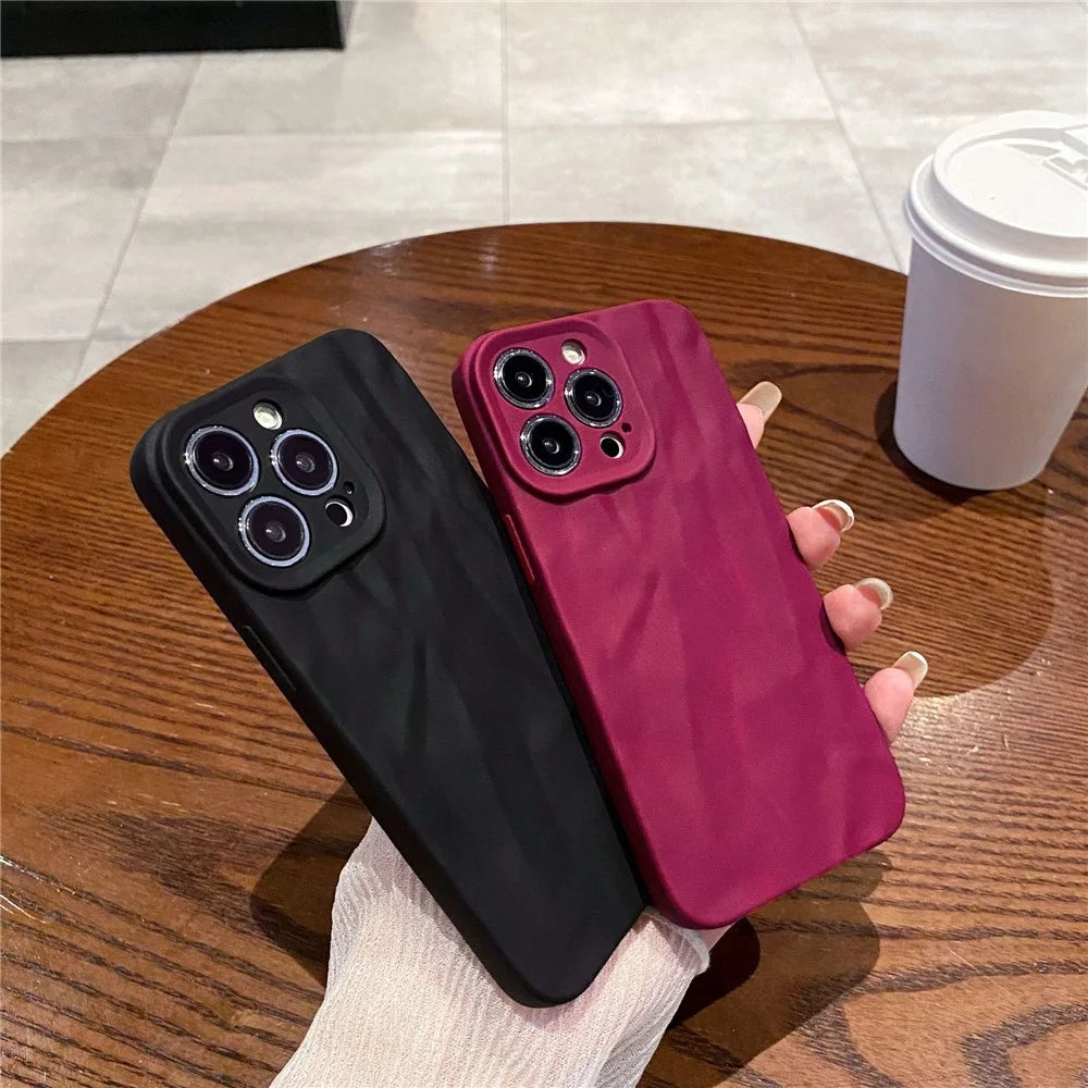 For iPhone 16 Pro Max Case Wrinkle Texture Matte Soft TPU Protective Phone Cover - Wine Red - 3
