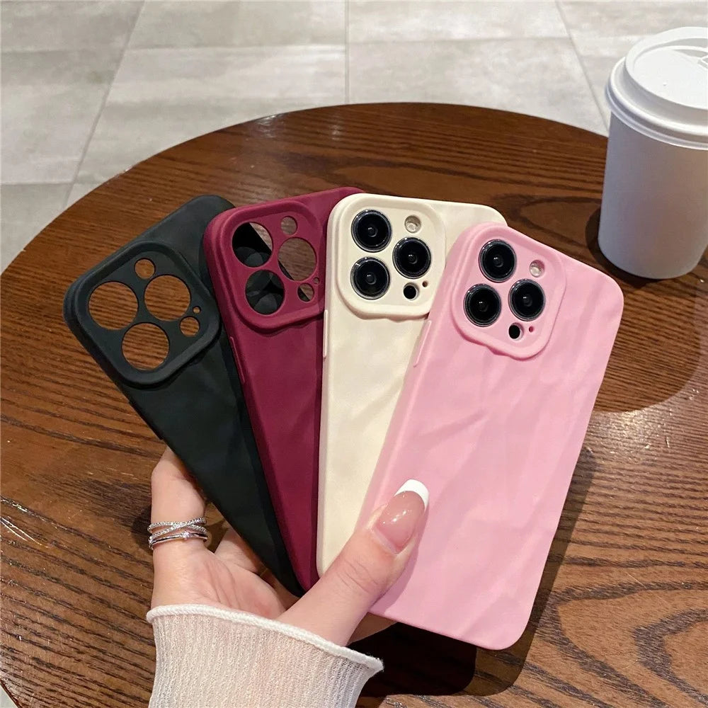 For iPhone 16 Pro Max Case Wrinkle Texture Matte Soft TPU Protective Phone Cover - Wine Red - 7