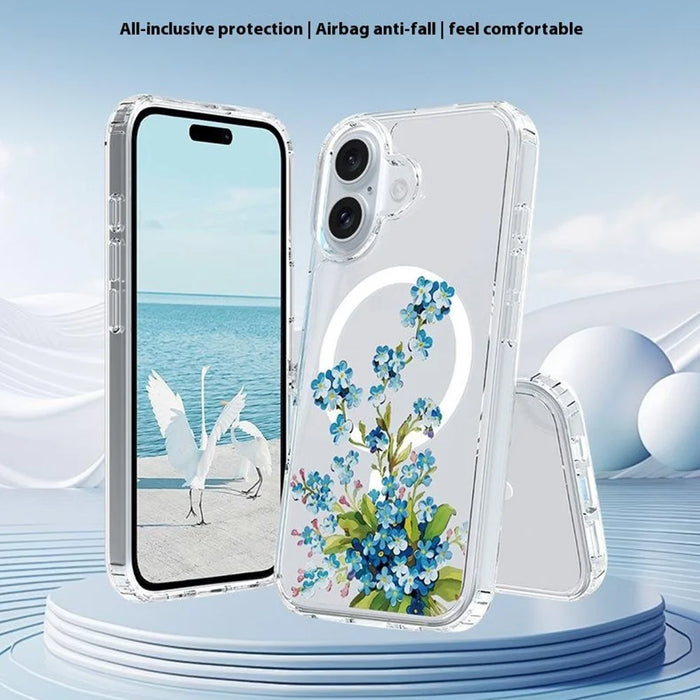 For iPhone 16 Plus Case Compatible with MagSafe Flower Pattern Printing TPU+PC Phone Cover - Style C - 2