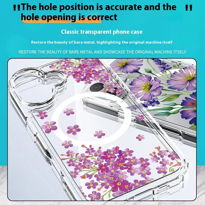 For iPhone 16 Plus Case Compatible with MagSafe Flower Pattern Printing TPU+PC Phone Cover - Style C - 4