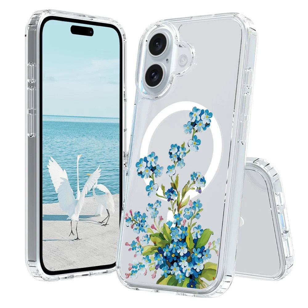 For iPhone 16 Case Compatible with MagSafe Flower Pattern Printing TPU+PC Phone Cover - Style C - 1