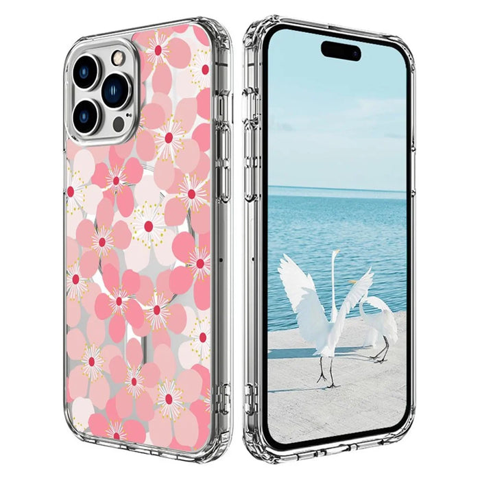 For iPhone 16 Pro Case Compatible with MagSafe Flower Pattern Printing TPU+PC Phone Cover - Style I - 1