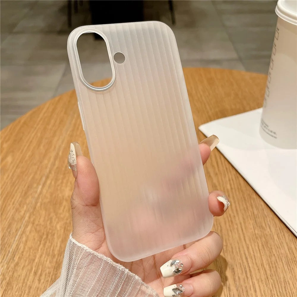 For iPhone 16 Case Corrugated Design Hard PC Phone Cover - Transparent - 2