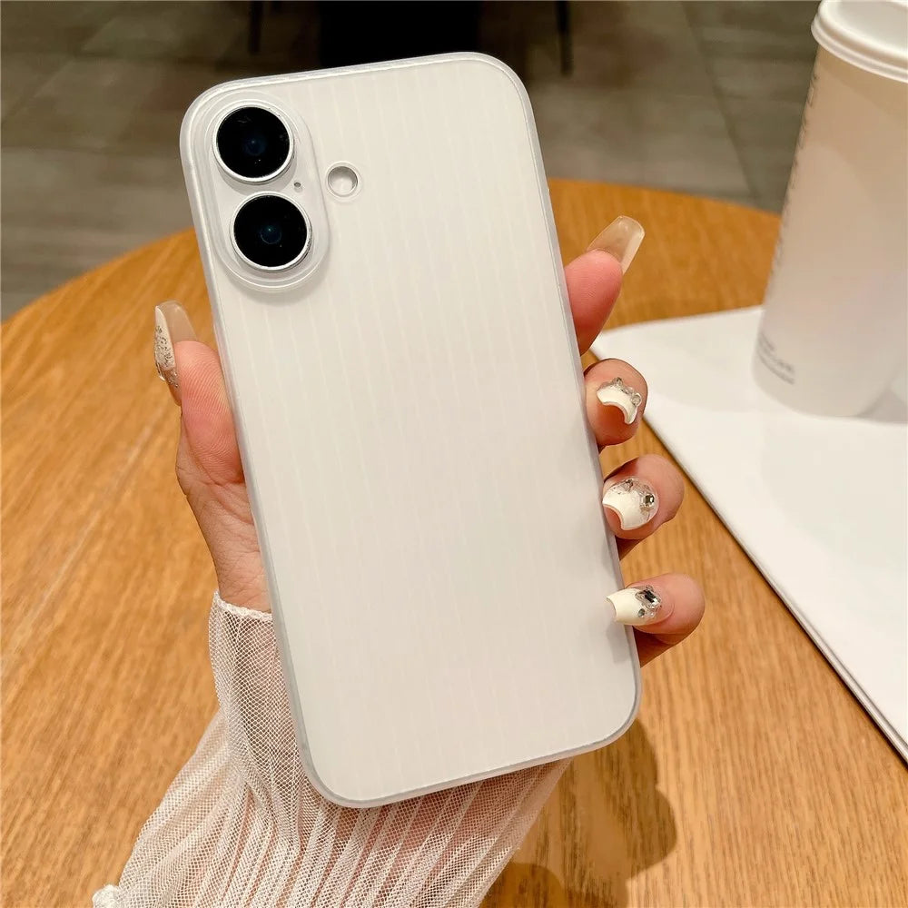 For iPhone 16 Case Corrugated Design Hard PC Phone Cover - Transparent - 3