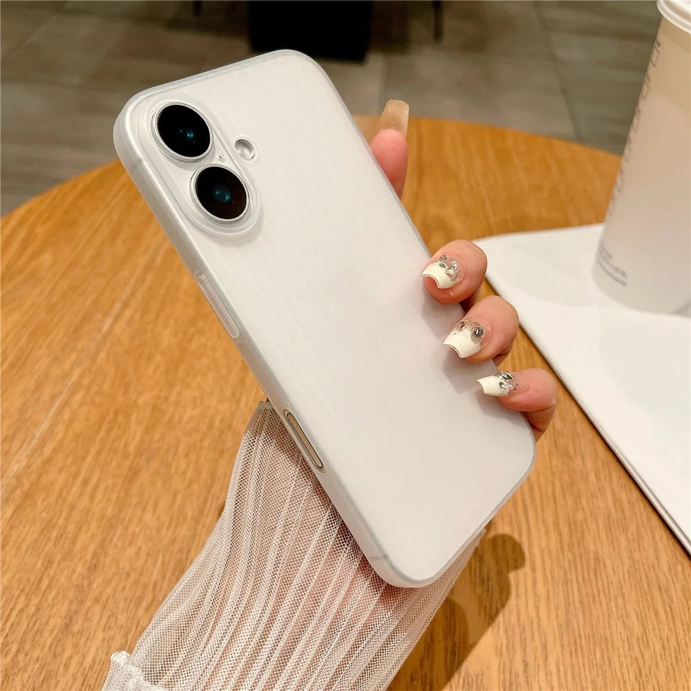 For iPhone 16 Case Corrugated Design Hard PC Phone Cover - Transparent - 4