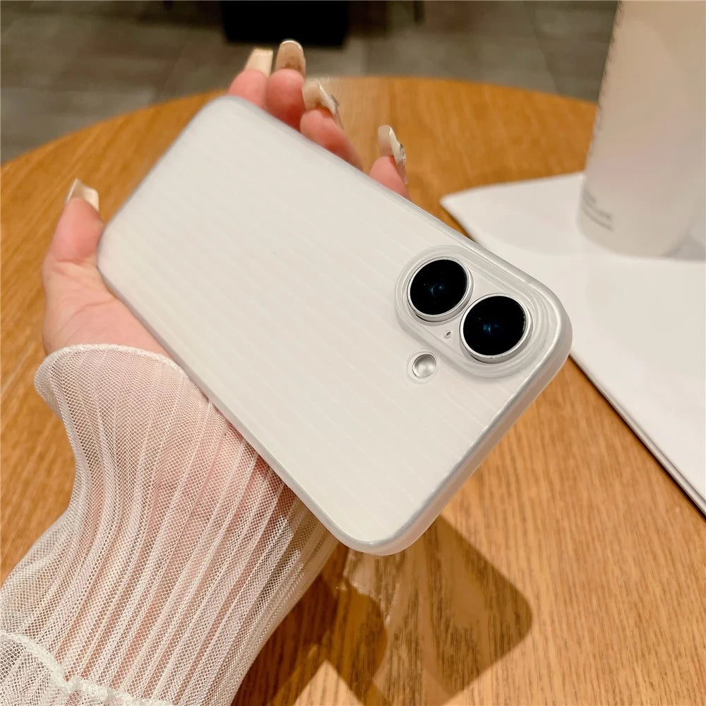 For iPhone 16 Case Corrugated Design Hard PC Phone Cover - Transparent - 5