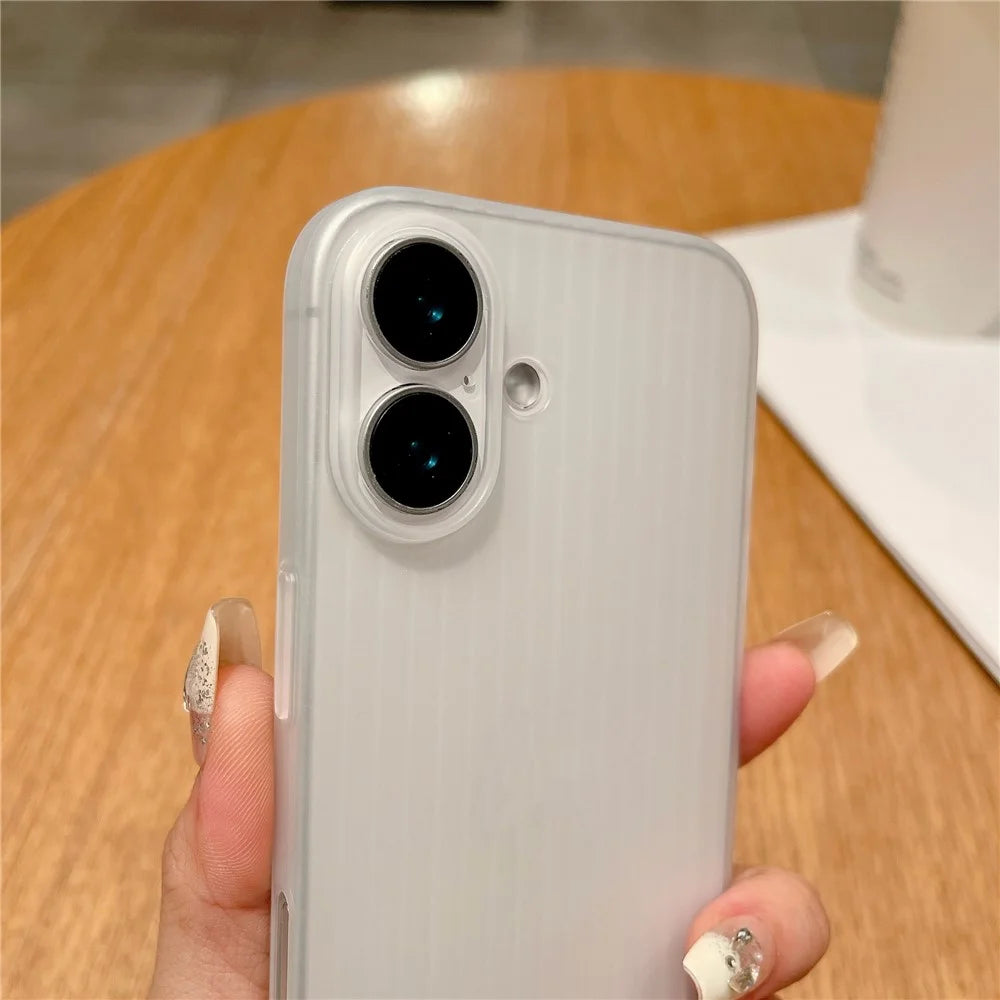 For iPhone 16 Case Corrugated Design Hard PC Phone Cover - Transparent - 6