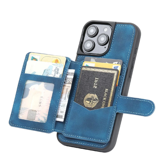 For iPhone 16 Pro Max Case Wallet Card Slot TPU+PU Leather Back Phone Cover - Navy Blue - 2