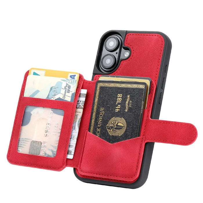 For iPhone 16 Case Wallet Card Slot TPU+PU Leather Back Phone Cover - Red - 2