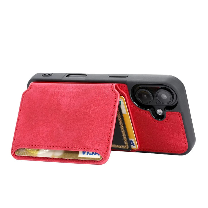 For iPhone 16 Case Wallet Card Slot TPU+PU Leather Back Phone Cover - Red - 3