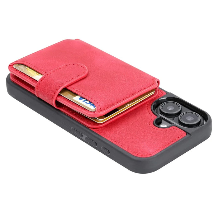 For iPhone 16 Case Wallet Card Slot TPU+PU Leather Back Phone Cover - Red - 4