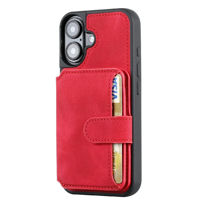 For iPhone 16 Case Wallet Card Slot TPU+PU Leather Back Phone Cover - Red - 5