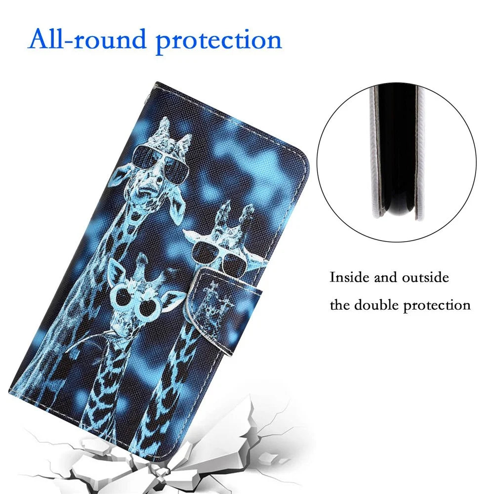 Pattern Printing PU Leather Stand Cover for Samsung Galaxy S22 5G, Cross Texture Shockproof Phone Wallet Case - Giraffe - 5