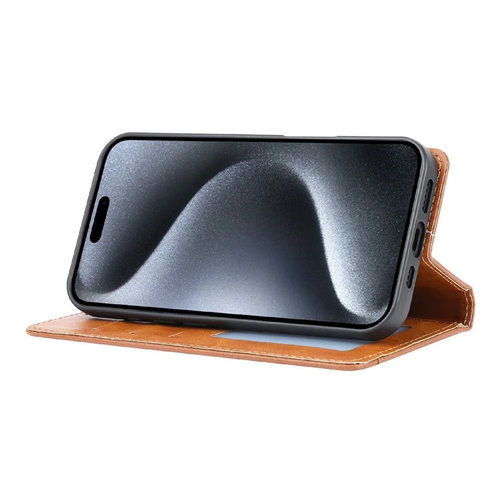 For iPhone 16 Plus Cell Phone Case Magnetic Closing PU Leather Stand Cover - Black - 2