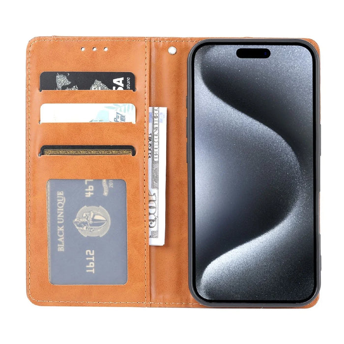 For iPhone 16 Pro Max Cell Phone Case Magnetic Closing PU Leather Stand Cover - Black - 3