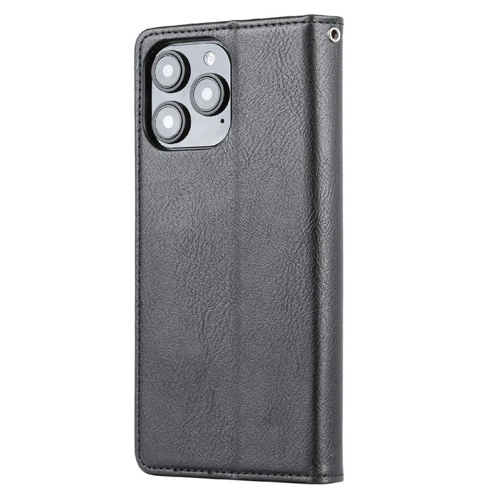 For iPhone 16 Pro Max Cell Phone Case Magnetic Closing PU Leather Stand Cover - Black - 6
