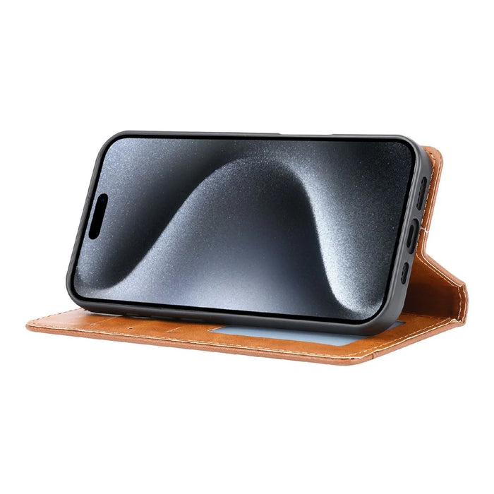 For iPhone 16 Cell Phone Case Magnetic Closing PU Leather Stand Cover - Black - 2