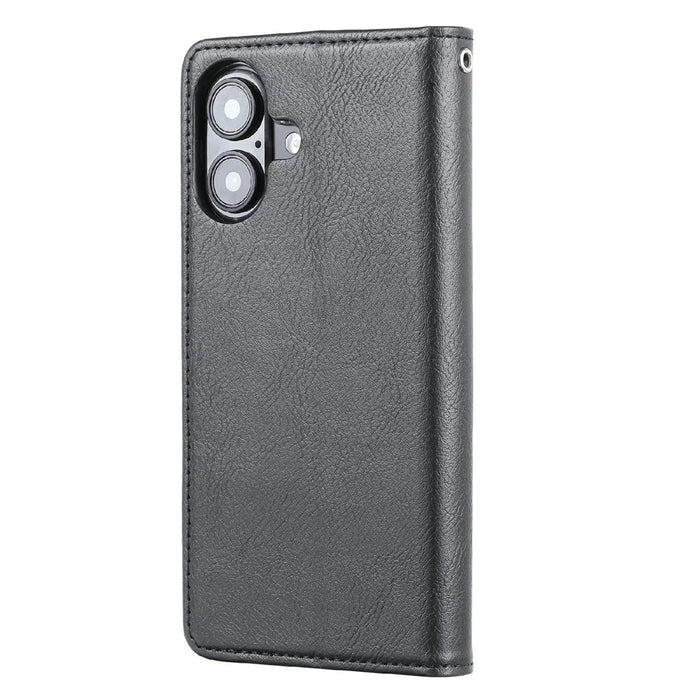 For iPhone 16 Cell Phone Case Magnetic Closing PU Leather Stand Cover - Black - 6