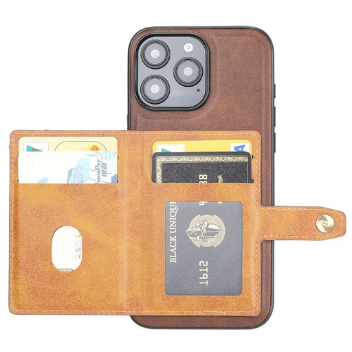 For iPhone 16 Pro Max Card Holder PU Leather+TPU Kicsktand Phone Cover - Brown - 2