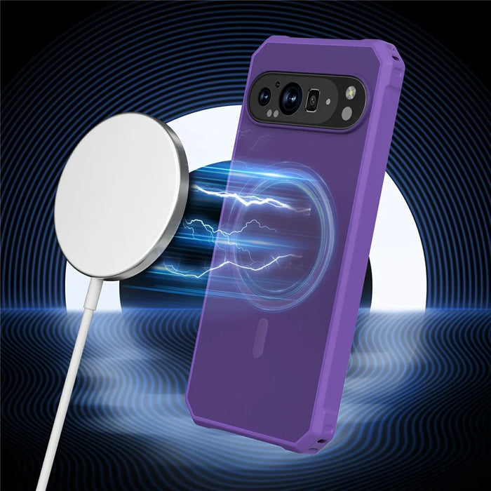 For Google Pixel 9 Pro XL Magnetic Case Protective TPU+PC Hybrid Phone Cover - Dark Purple - 4