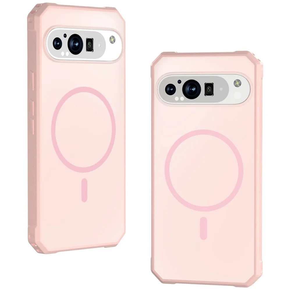 For Google Pixel 9 / 9 Pro Magnetic Case Protective TPU+PC Hybrid Phone Cover - Light Pink - 1