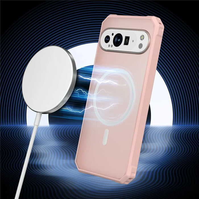 For Google Pixel 9 / 9 Pro Magnetic Case Protective TPU+PC Hybrid Phone Cover - Light Pink - 4