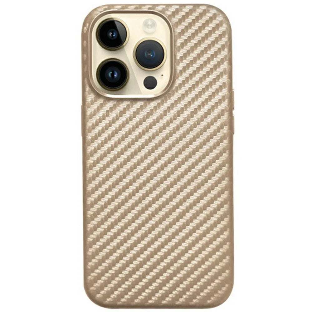 KZDOO For iPhone 16 Pro Max Case Compatible with MagSafe Carbon Fiber Texture PU+PC Phone Cover - Gold - 1