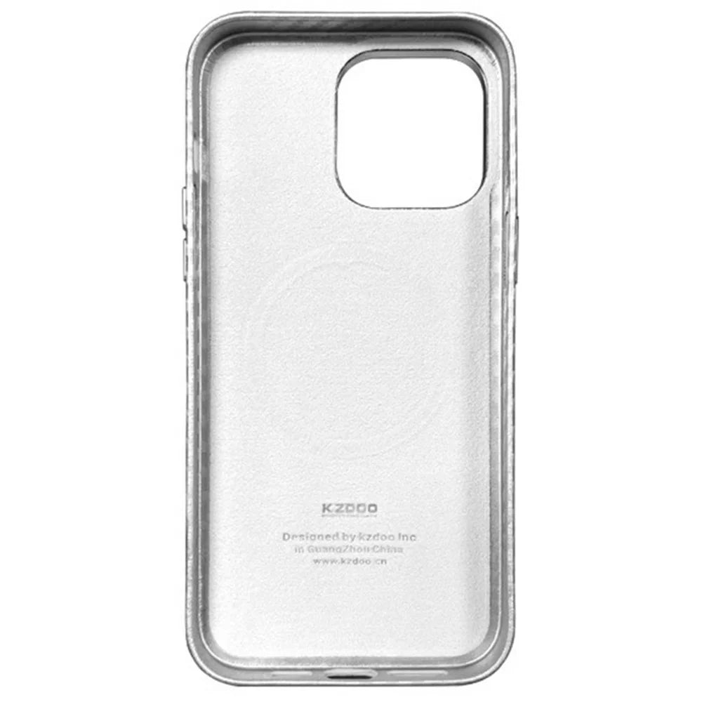 KZDOO For iPhone 16 Pro Max Case Compatible with MagSafe Carbon Fiber Texture PU+PC Phone Cover - Gold - 3