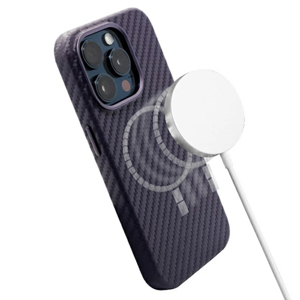 KZDOO For iPhone 16 Pro Max Case Compatible with MagSafe Carbon Fiber Texture PU+PC Phone Cover - Gold - 4