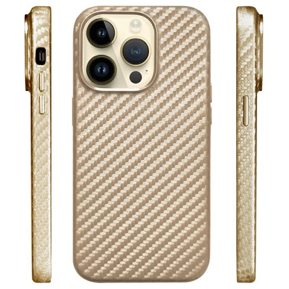 KZDOO For iPhone 16 Pro Case Compatible with MagSafe Carbon Fiber Texture PU+PC Phone Cover - Gold - 2