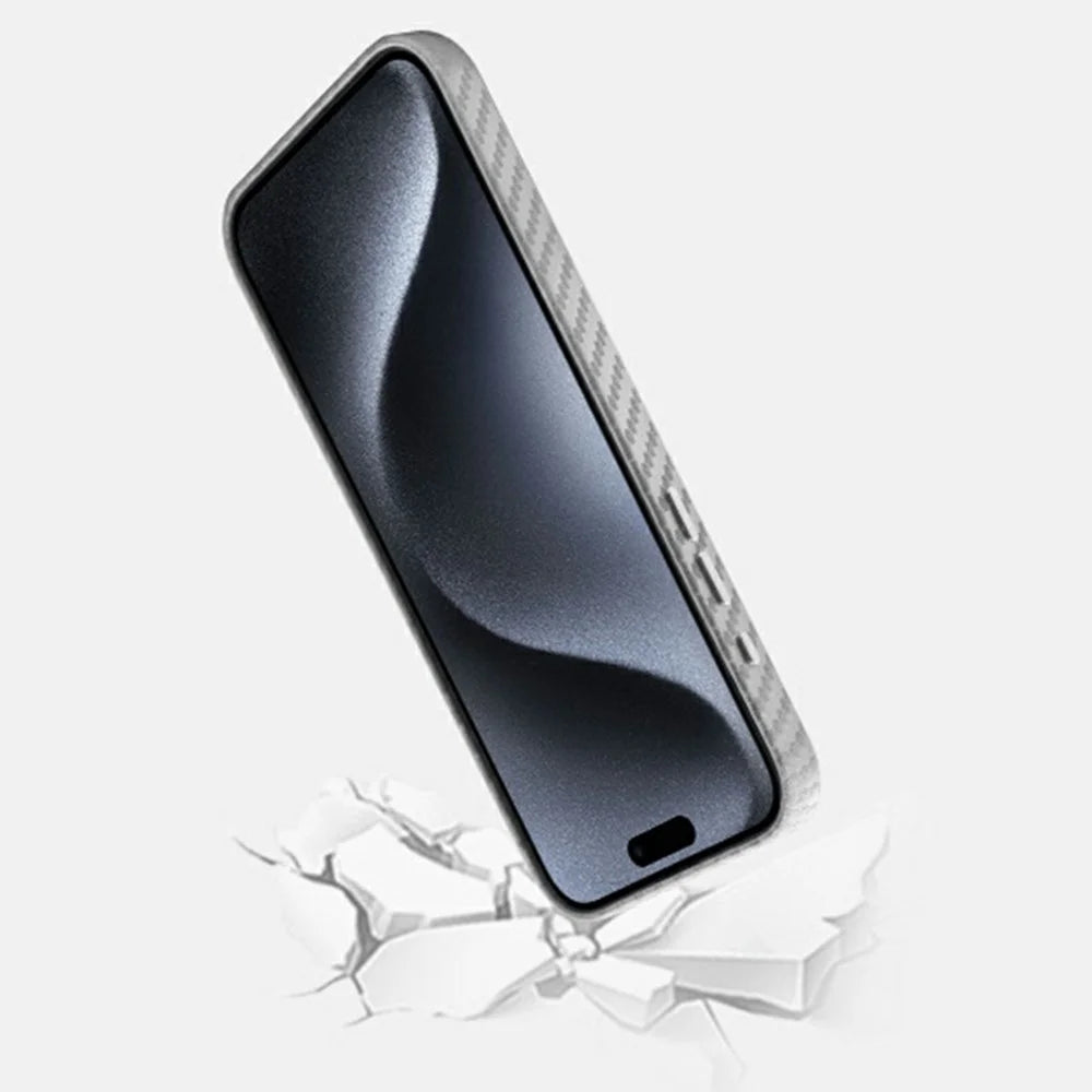 KZDOO For iPhone 16 Pro Case Compatible with MagSafe Carbon Fiber Texture PU+PC Phone Cover - Gold - 5