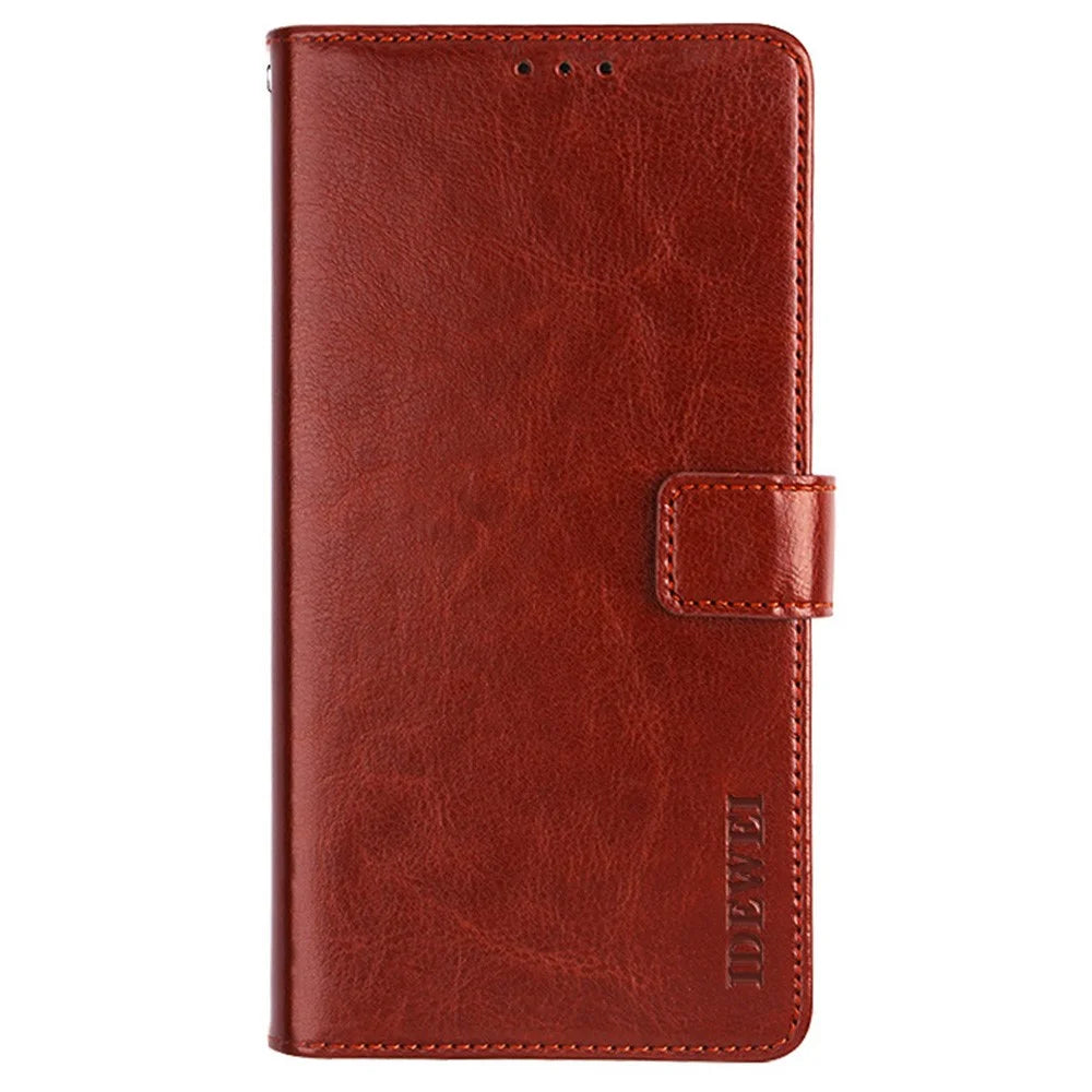 IDEWEI Phone Wallet Case for iPhone 14 Pro Max, Anti-fall Crazy Horse Textured PU Leather Phone Shell Magnetic Closure Flip Cover Stand - Brown - 2