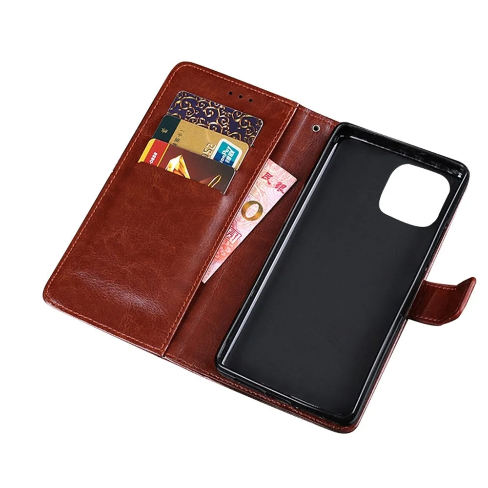 IDEWEI Phone Wallet Case for iPhone 14 Pro Max, Anti-fall Crazy Horse Textured PU Leather Phone Shell Magnetic Closure Flip Cover Stand - Brown - 5