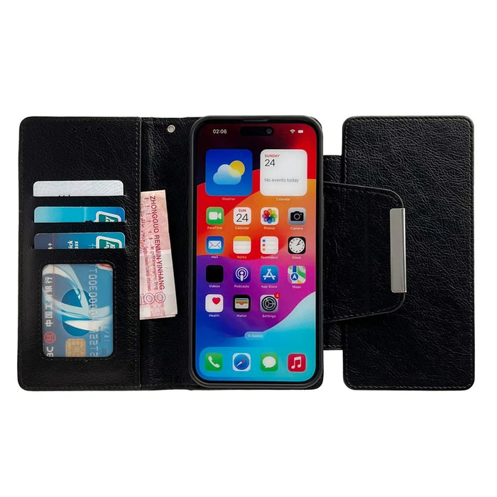 For iPhone 16 Pro Max Case Detachable 2-in-1 Magnetic Closure PU Leather Wallet Phone Case - Black - 3