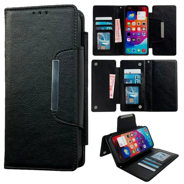 For iPhone 16 Pro Case Detachable 2-in-1 Magnetic Closure PU Leather Wallet Phone Case - Black - 1