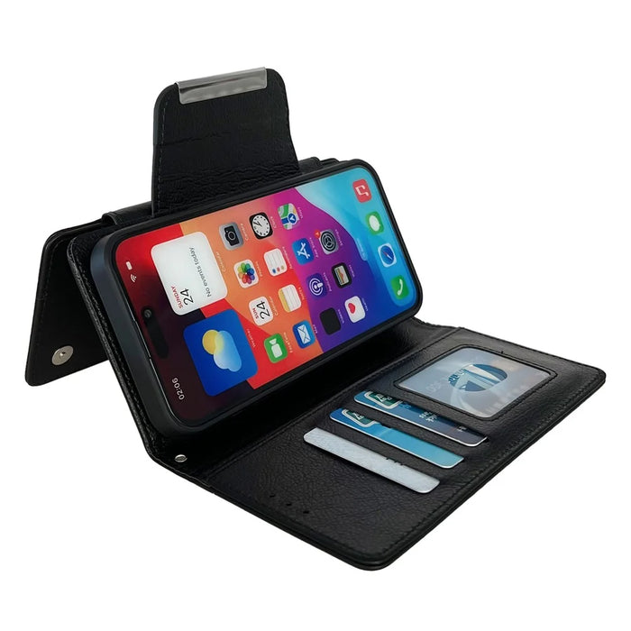 For iPhone 16 Pro Case Detachable 2-in-1 Magnetic Closure PU Leather Wallet Phone Case - Black - 5