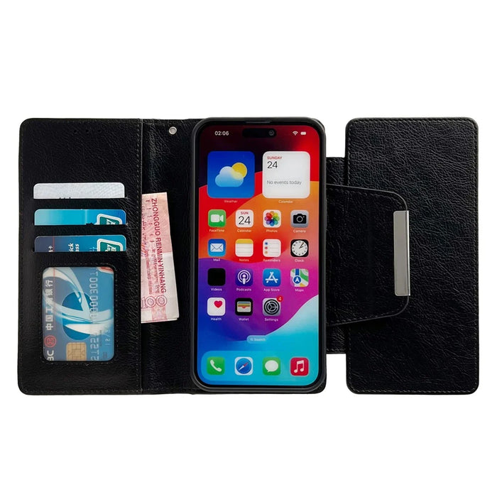 For iPhone 16 Case Detachable 2-in-1 Magnetic Closure PU Leather Wallet Phone Case - Black - 3