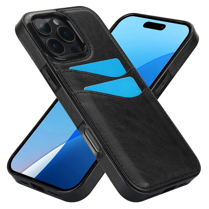 For iPhone 16 Pro Case Card Slot Slim-Fit PU+TPU Mobile Cover - Black - 1