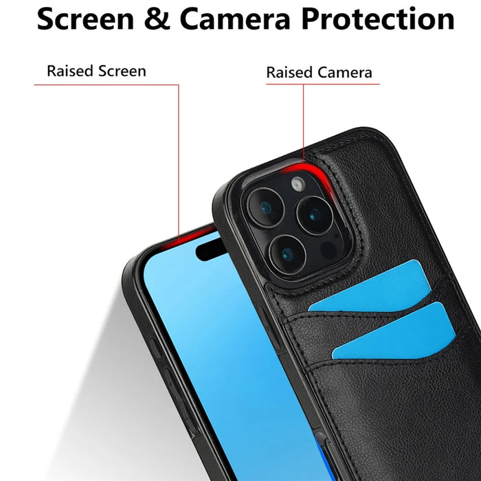 For iPhone 16 Pro Case Card Slot Slim-Fit PU+TPU Mobile Cover - Black - 5