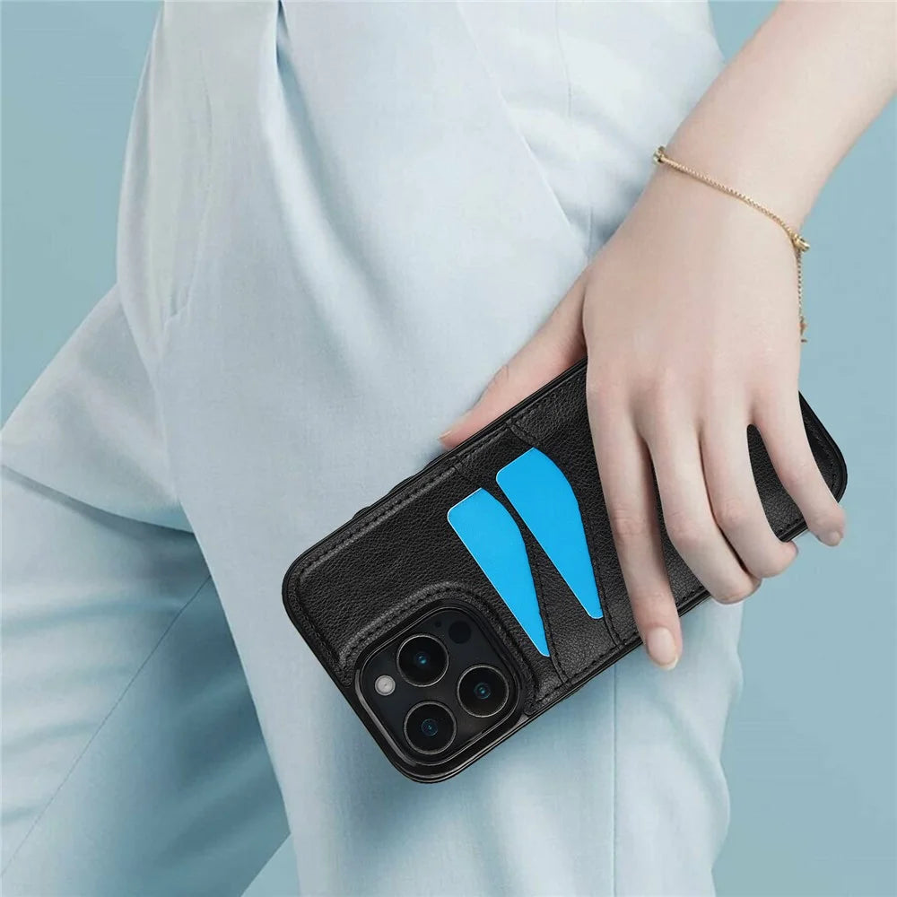 For iPhone 16 Pro Max Case Card Slot Slim-Fit PU+TPU Mobile Cover - Black - 7