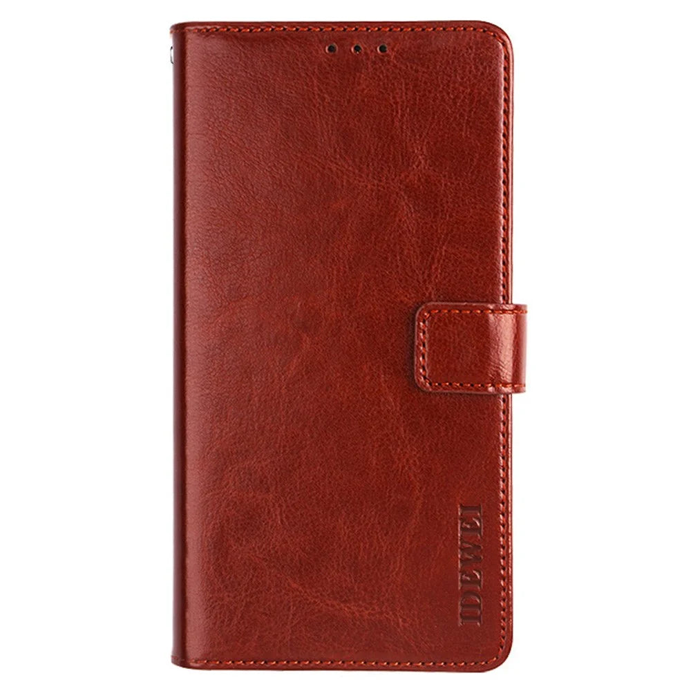 IDEWEI for iPhone 14 Plus Crazy Horse Textured Phone Case Anti-drop Phone Shell PU Leather Magnetic Closure Flip Wallet Cover Stand - Brown - 2