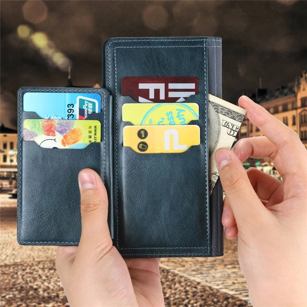 Zipper Pocket Phone Cover For iPhone 13 Pro 6.1 inch, Full Protection PU Leather Phone Flip Wallet Case Stand - Blue - 4