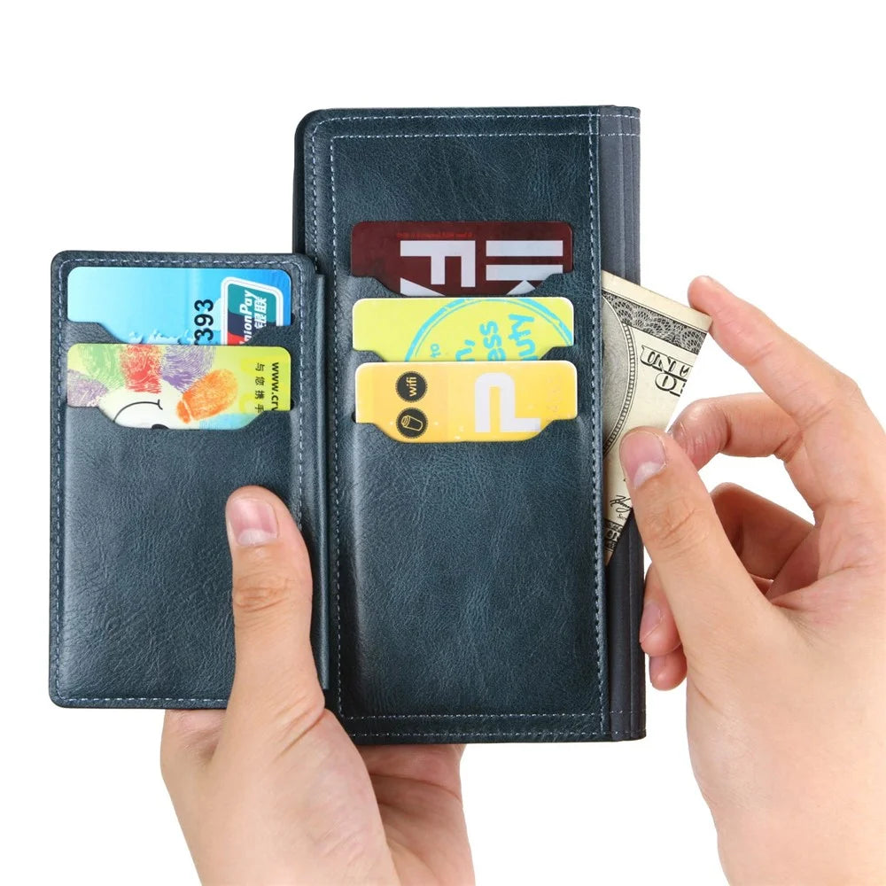 Zipper Pocket Phone Cover For iPhone 13 Pro 6.1 inch, Full Protection PU Leather Phone Flip Wallet Case Stand - Blue - 6