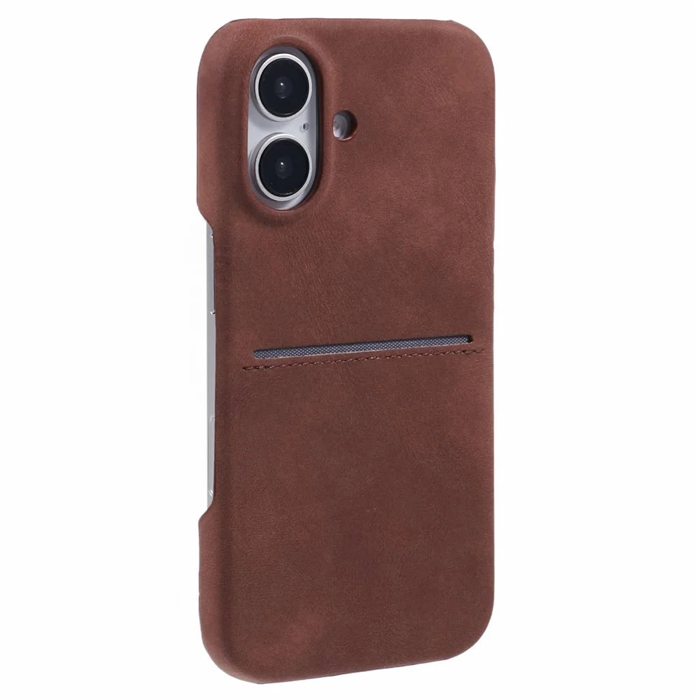 For iPhone 16 Case Skin-Touch Leather+PC Phone Cover with Card Slot - Brown - 1