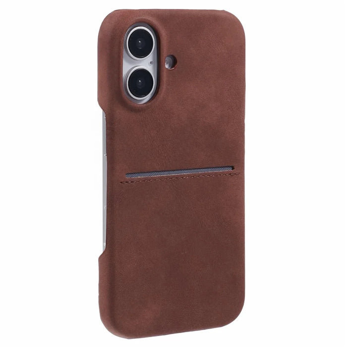 For iPhone 16 Case Skin-Touch Leather+PC Phone Cover with Card Slot - Brown - 1