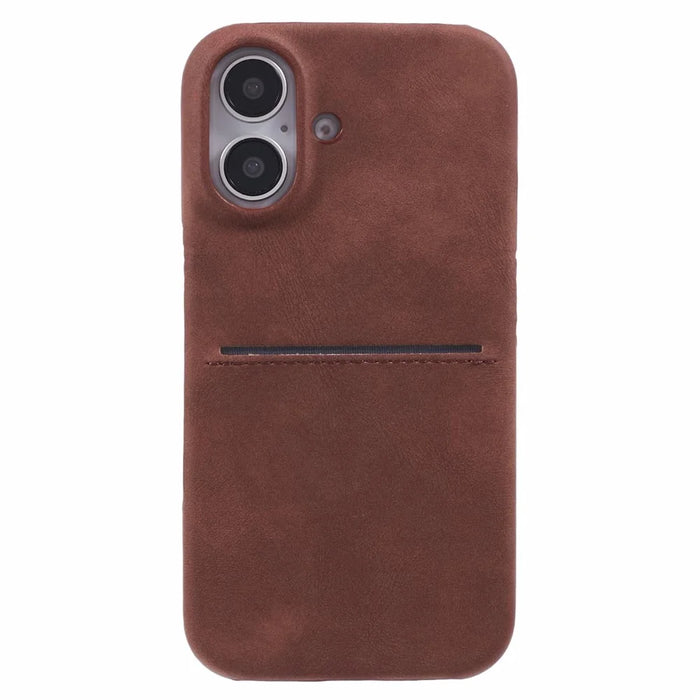 For iPhone 16 Case Skin-Touch Leather+PC Phone Cover with Card Slot - Brown - 3