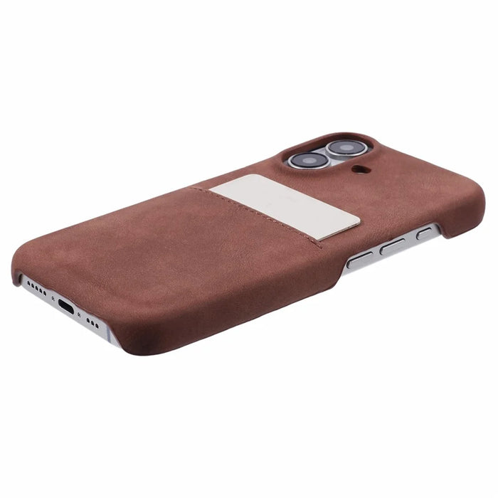 For iPhone 16 Case Skin-Touch Leather+PC Phone Cover with Card Slot - Brown - 5